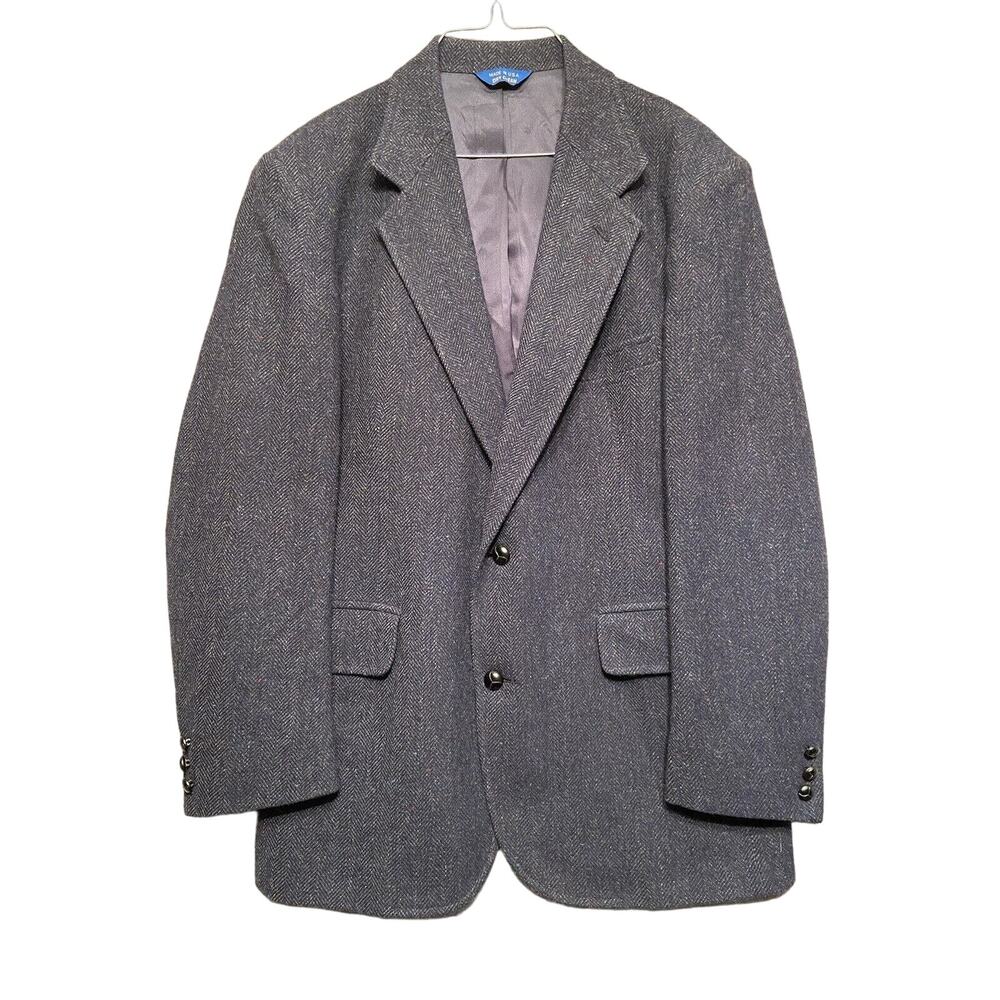 VTG Pendleton Wool Blazer Men’s 42 Long USA Blue Gray Tweed Herringbone Classic